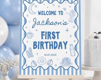 Editable We Haven’t Slept One Bit Welcome Sign | Pajamas and Pancakes Birthday Sign | Breakfast Party Decor | Instant Download | P019
