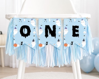 EDITABLE Spooky One Birthday High Chair Banner, Halloween 1st Birthday Highchair Banner, Our Little Boo Party Decor, Instant Download. HA01