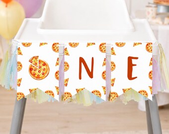 ピザパーティー 1歳の誕生日 ハイチェアバナー、ピザ バースデー ハイチェアバナー、ピザパーティー バースデーパーティーデコレーション、すぐにダウンロードできます。P013