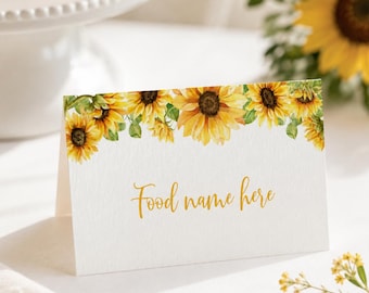 Editable Sunflower Birthday Food Tent Cards, Boho Floral Party Labels, Farm Party Decor Printable
