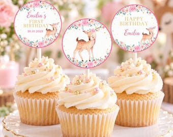 Onederful Cupcake Toppers, Pink and Gold 1st Birthday Party Decor, Printable First Birthday Cupcake Toppers, Girl Birthday Party. O010