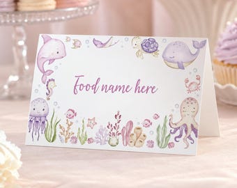EDITABLE Under The Sea Food Tent Cards, Ocean Birthday Food Name Card, Girl Birthday Decorations, Birthday Party Food Labels. O015