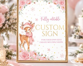 Winter Onederland Custom Sign | Deer First Birthday Party Sign | Editable Birthday Printable Decor | Instant Download | D022
