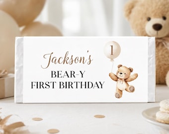 EDITABLE Bear Birthday Chocolate Wrapper, Beary 1st Birthday Candy Bar Wrapper, Teddy bear Birthday, Printable Template. B022