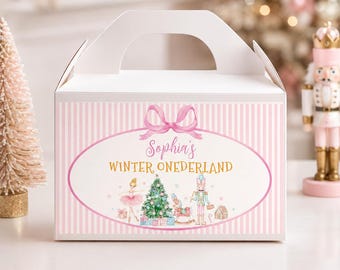 EDITABLE Winter Onederland Birthday Gift Box Label, Girl 1st Birthday Gable Label, Nutcracker Party Favor Label, Printable. N004