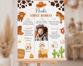 BEARBEITBAR Mein erstes Rodeo Meilenstein Fotoschild, Cowboy 1. Geburtstag Meilenstein Poster, Wild West Geburtstagstafel, druckbare Vorlage. C015