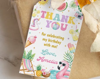 Editable One in the Sun Favor Tags | Tropical Summer First Birthday Thank You Tags | Pool Party Gift Tags | Instant Download | S027