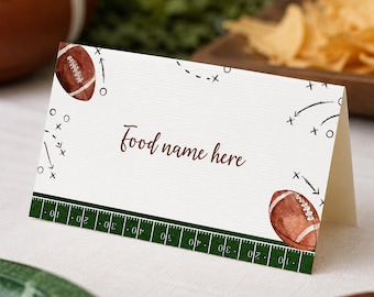 EDITABLE Football Party Food Tent Card, Sports Birthday Food Name Card, Football Birthday Decoration, Instant Download. F016
