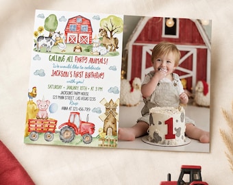 Editable Calling All Party Animals Birthday Invitation, Farm Birthday Invitation, Any Age Birthday Photo Invite, Printable Template. F022