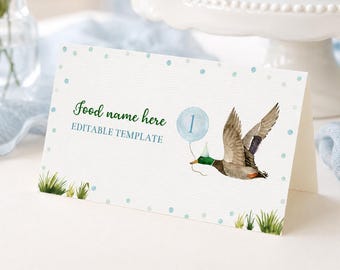 EDITABLE One Lucky Duck Party Food Tent Card, Lucky Duck Birthday Food Name Card, Boy Birthday Decoration, Printable. L007
