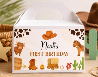 My First Rodeo Favor Box Gable Label, Cowboy Birthday Party Gable Gift Box Label, Western Birthday Party Favor, Editable Template. C015