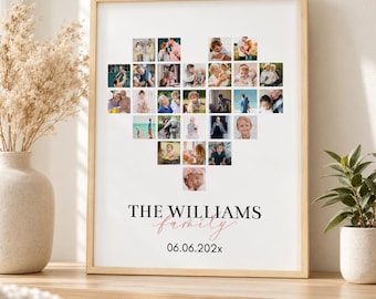 Editable Heart Photo Collage, Family Photo Print, Multi Photo Frame, Love Photo Collage Gift, Customizable Printable Template. FA02