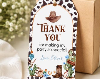 EDITABLE My First Rodeo Birthday Thank You Tag, Wild West Birthday Favor Tag, Western Cowboy Birthday Party Decoration, Printable. C011