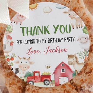 EDITABLE Farm Birthday Thank You Tag, Farm Party Animals Favor Labels, Barnyard Birthday Party Favor Tags, Printable Template. A011