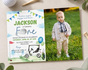 Editable Golf Birthday Invitation, Fourth Birthday Invitation, Golf Fore Birthday Party Invitation, Boy Golf Invite, Instant Download. G001