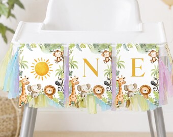 Wild One Birthday Highchair Banner, Safari 1st Birthday Decor, Wild One Birthday Decor, Printable Birthday Highchair Banner. A010