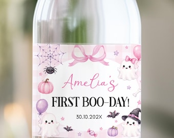 Editable Spooky One Water Bottle Labels | First Boo Day Bottle Wraps | Little Boo Halloween Birthday Party Decor | Instant Download | HA05