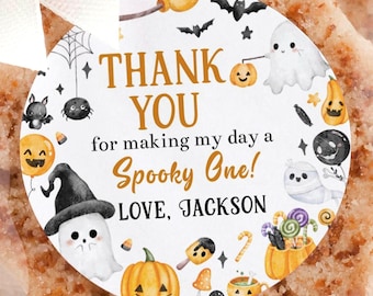 EDITABLE Spooky One Birthday Party Thank You Tag, Halloween 1st Birthday Favor Label, Little Boo Party Favor Gift Tag Instant Download. HA04