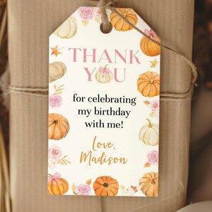EDITABLE Little Pumpkin 1st Birthday Favor Tags, Girl Birthday Thank You Tag, Pink Bow Birthday Favor Tags, Printable Template