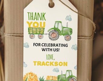 EDITABLE Tractor Favor Tags, Green Tractor Birthday Thank You Tag, Farm Tractor 1st Birthday Party Decoration, Printable Template. T003