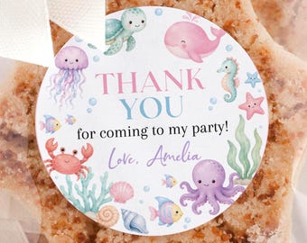 Editable Oneder the Sea Favor Tags | Under the Sea Thank You Tags | Ocean Animals Birthday Gift Tags | Instant Download | O017
