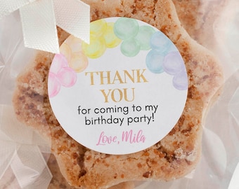 EDITABLE Pastel Rainbow Birthday Thank You Tags, Pastel Birthday Party Favor Label, Pastel 1st Birthday Party Decor, Printable. P010