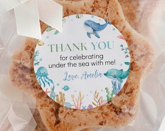 EDITABLE Under The Sea Birthday Party Thank You Tag, Ocean Birthday Favor Label, Ocean Animals Gift Tag, Under The Sea Party Tag. O009