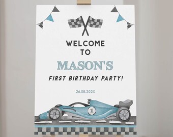 EDITABLE Race Car Birthday Party Welcome Sign, Race Car Birthday Sign, Racing Party Sign, Any Age Printable. R012