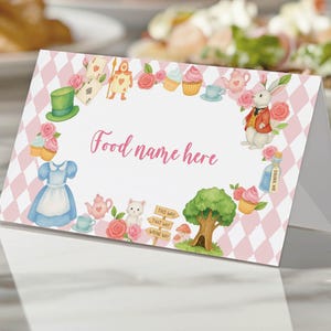 Alice in Wonderland Food Labels, Onederland 1st Birthday Food Tent Cards, Tea Party Food Tags, Editable & Printable Template. A013
