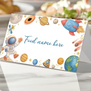 EDITABLE First Trip Around the Sun Birthday Food Label, Astronaut Party Tent Card, Solar System Birthday Buffet Label Instant Download. O016