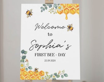 Editable Birthday Milestones Sign Bee First Birthday Honey Bee Decor B -  Design My Party Studio