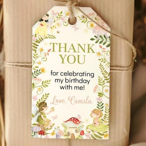 EDITIERBARE Fee Party Favor Tag, Blumen Gartenparty Dankeschön Tags, Fee Geschenkanhänger zum ersten Geburtstag, Fee Geburtstag druckbare Vorlage. F024