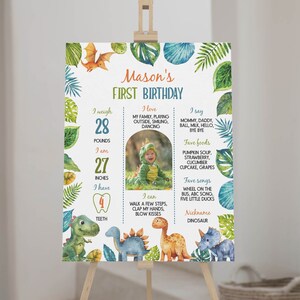 Dinosaur First Birthday Milestone Sign, Dinosaur 1st Birthday Photo Milestone Poster, Dino First Birthday Board, Printable Template. D015