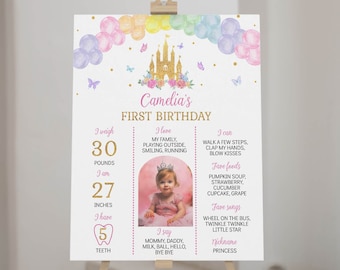 Princess First Birthday Milestone Photo Poster, Little Princess Birthday Decorations, Princess 1st Birthday Milestone Board, Printable. P001