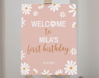 EDITABLE Daisy Birthday Party Welcome Sign, Daisy Birthday Sign, Boho First Birthday Party Sign, Groovy Party, Printable Template. D003