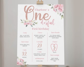 EDITABLE 1st Birthday Milestone Sign, Onederful Birthday Milestone Poster, Little Miss Onederful Birthday Chalk Board, Instant Download F007