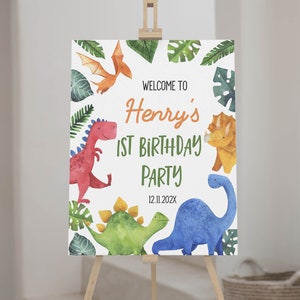 EDITABLE Dinosaur 1st Birthday Welcome Sign, Dinosaur Party Decor, Dinosaur Birthday Party Sign, Dino Birthday Sign, Printable Template D006