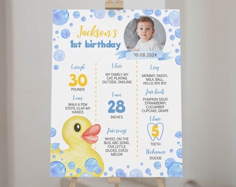EDITABLE Rubber Duck Milestone Board, Boy 1st Birthday Photo Milestone Poster, Rubber Duckie Birthday Milestone, Instant Download D008