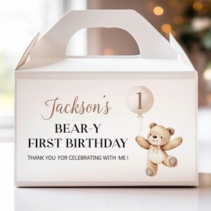 EDITABLE Bear Birthday Party Gable Gift Box Label, Beary 1st Birthday Gable Label, Teddy Bear Party Favors, Printable Template