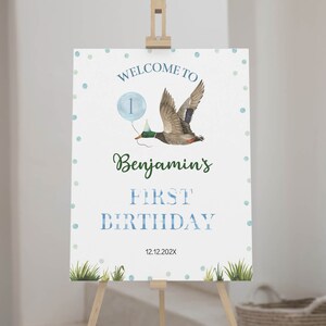 EDITABLE One Lucky Duck Birthday Welcome Sign, Lucky Duck Birthday Party Sign, Boy 1st Birthday Decoration, Printable. L007