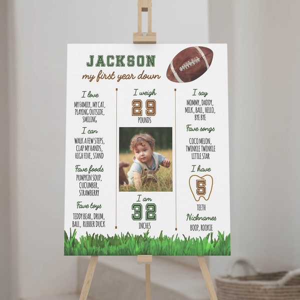 EDITABLE Football Milestone Board, Football 1st Birthday Milestone Poster, Sports Birthday Photo Milestone Sign, Instant Download F009