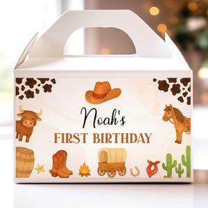 My First Rodeo Favor Box Gable Label, Cowboy Birthday Party Gable Gift Box Label, Western Birthday Party Favor, Editable Template. C015