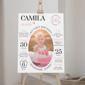 Panneau MODIFIABLE pour le premier anniversaire, affiche photo moderne pour le premier anniversaire, tableau pour bébé d'un an, modèle imprimable. #M004