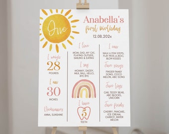 EDITABLE First Trip Around The Sun Birthday Milestone, Boho Rainbow Milestone Board, Sunshine Birthday Milestone Sign, Instant Download R004