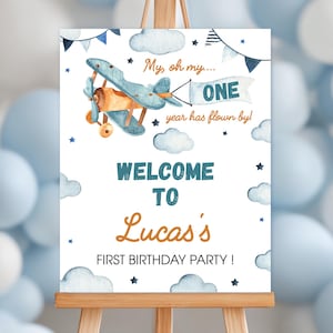 EDITABLE Airplane Birthday Welcome Sign, Airplane 1st Birthday Party Welcome Poster, Airplane Birthday  Poster Decor, Instant Download. A001