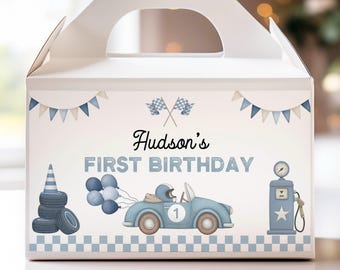 EDITABLE Race Car Birthday Gable Gift Box Label, Race Car Party Favor Box Labels, Fast One Birthday Decor, Printable Template. R016