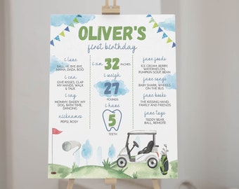 EDITABLE Golf Birthday Milestone Poster, Golf First Birthday Milestone Sign, Hole In One Party Decor, Par-tee Sign, Instant Download. #G001