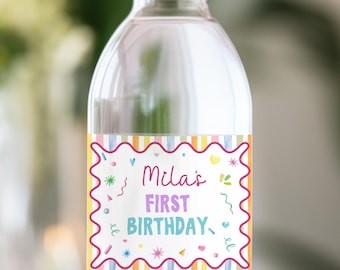Editable Fun to Be One Water Bottle Labels | One Is Fun First Birthday Drink Labels | Colorful Rainbow Bottle Wraps | Instant Download. O018