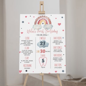 EDITIERBARE Boho Regenbogen erster Geburtstag Meilenstein Schild, Muted Rainbow Geburtstag Meilenstein Poster, Boho 1st Chalkboard, printable Template R003