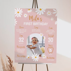 EDITABLE Daisy First Birthday Milestone Sign, Boho One Year Milestone Board, Daisy Birthday Party Milestone Sign, Printable Template. #D003